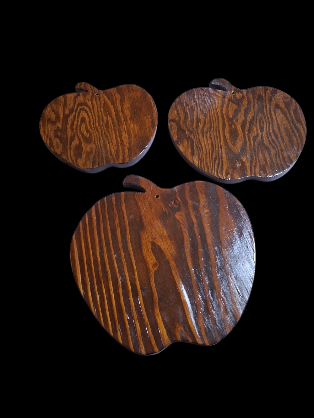 Handcrafted Wooden Apple Wall Hangings - Set of 3 - Rich Brown Or Cutting Boards